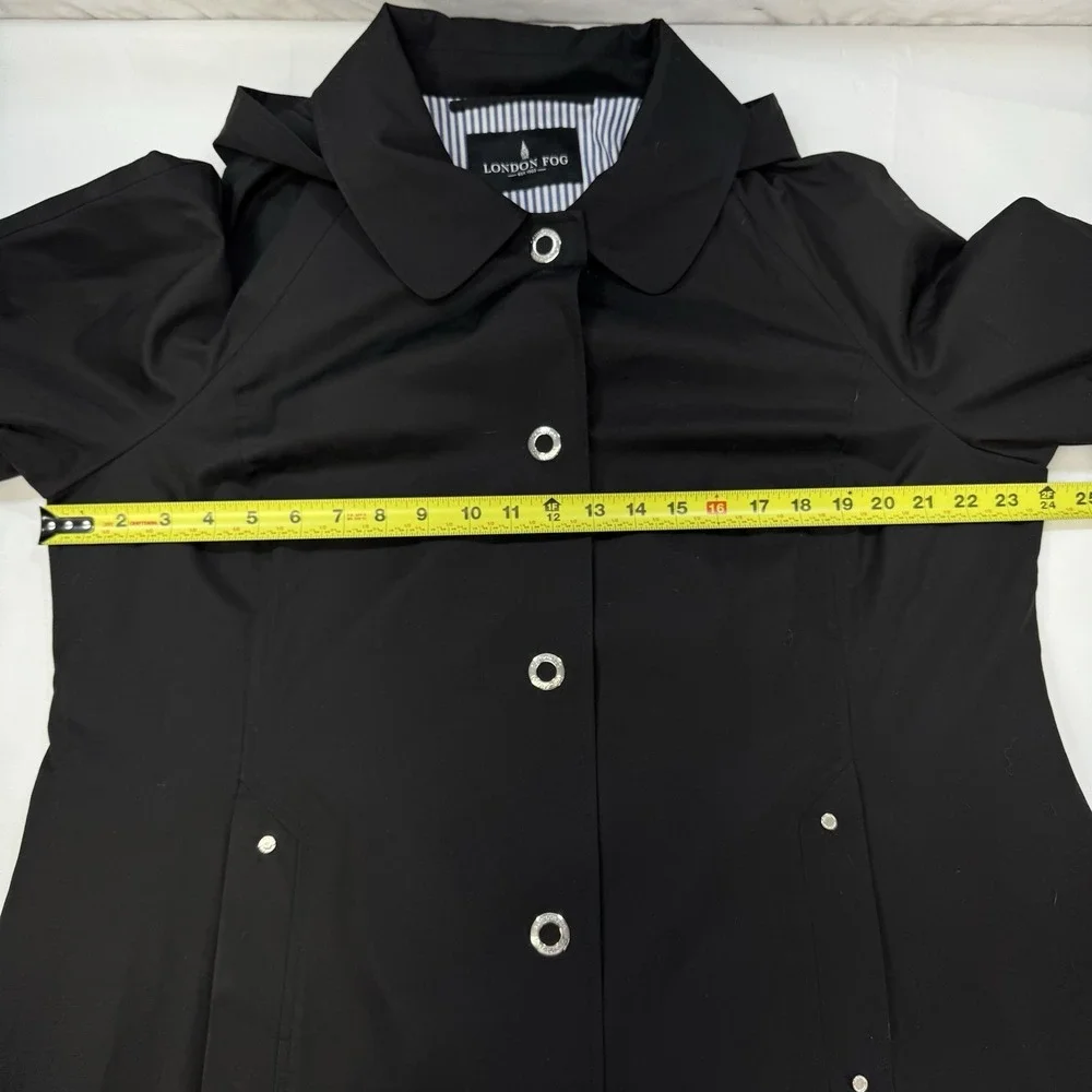 London Fog Hooded Trench Rain Coat Classic Black Womens XXL - Picture 15 of 16